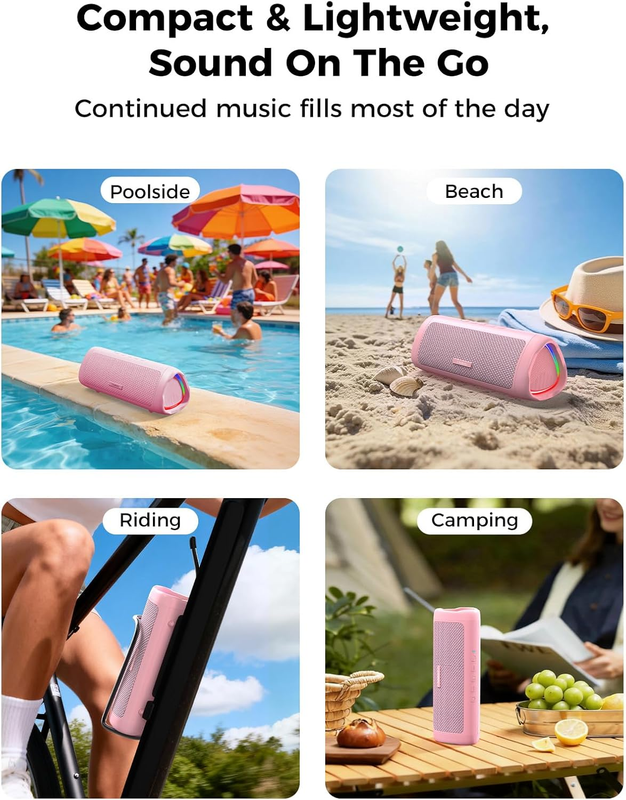 Bluetooth Speaker 20W HD Sound Portable Waterproof Outdoor Speaker Pink6