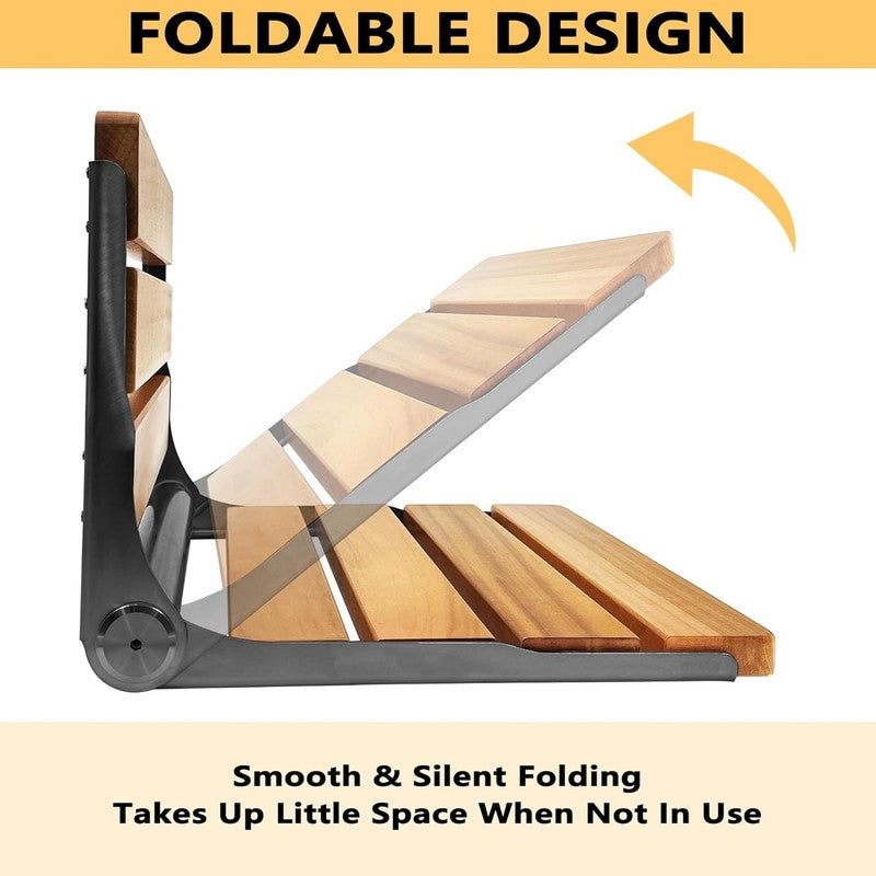 Folding Teak Shower Seat Stainless Steel Black Bath Safety Seat for Elderly4