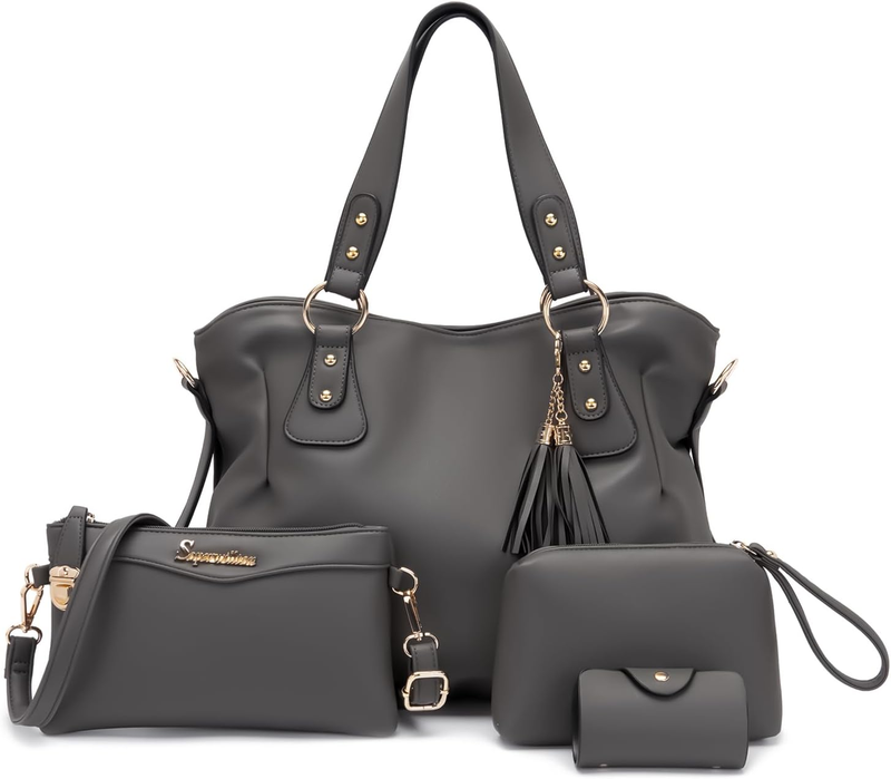 4Pc Women’s Handbag Set Shoulder Top Handle Satchel Hobo Tote Purse0