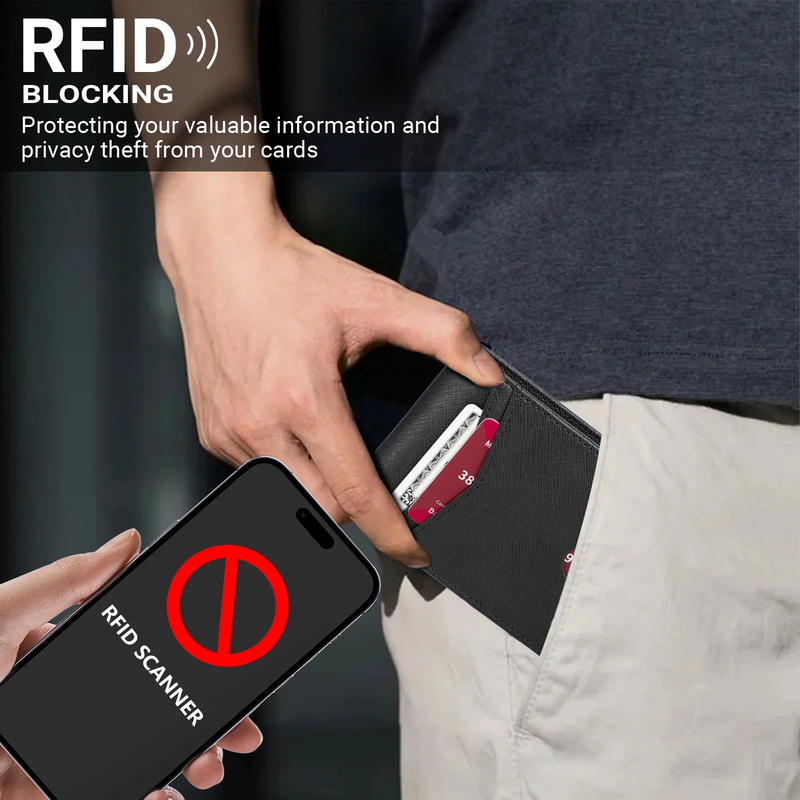 Wallet for Men, Slim Leather Rfid Blocking Mens Wallet with 2 ID Windows, Bifold2