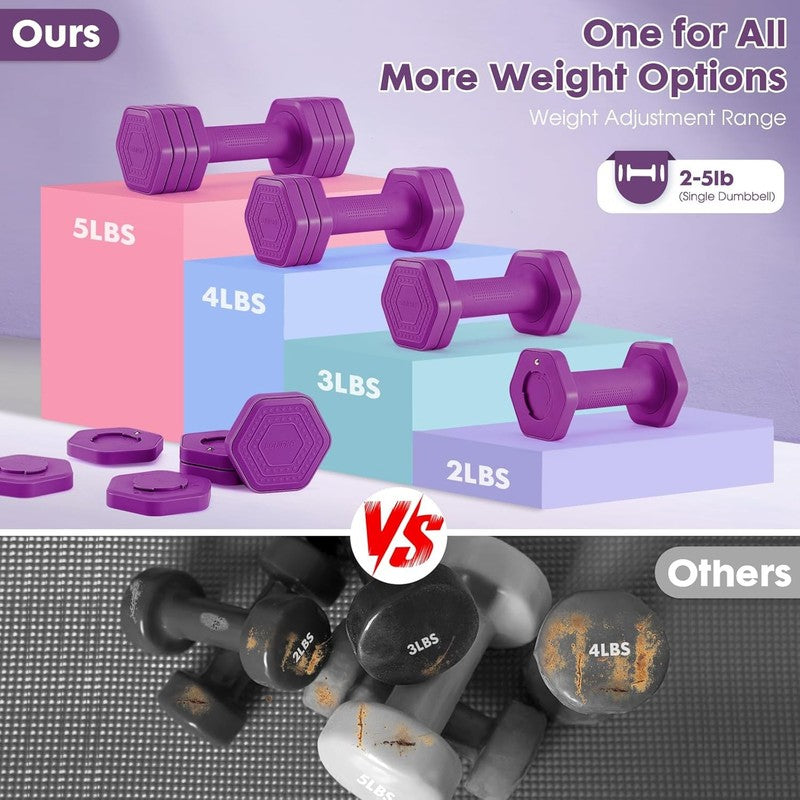 4-in-1 Adjustable Dumbbells 2-5lb TPU Handle Home Gym Weights Women Purple4