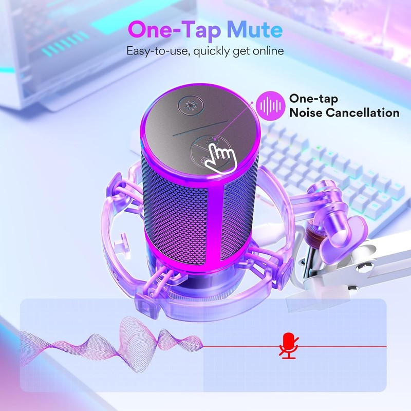 RGB USB Condenser Gaming Microphone Noise Cancel Mic for PC/PS5 DGM20S Purple7