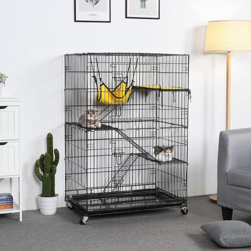 49" 4 Tier Collapsible Metal Cat Cage Kennel w/Casters Ramp Hammock Indoor1
