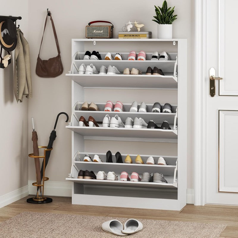47.2'' Shoe Cabinet 3 Flip Drawers Freestanding Wood Storage Entryway White6