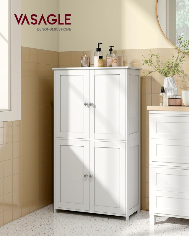 Shaker Floor Storage Cabinet 4 Door 2 Shelves Tall Organizer Cloud White1