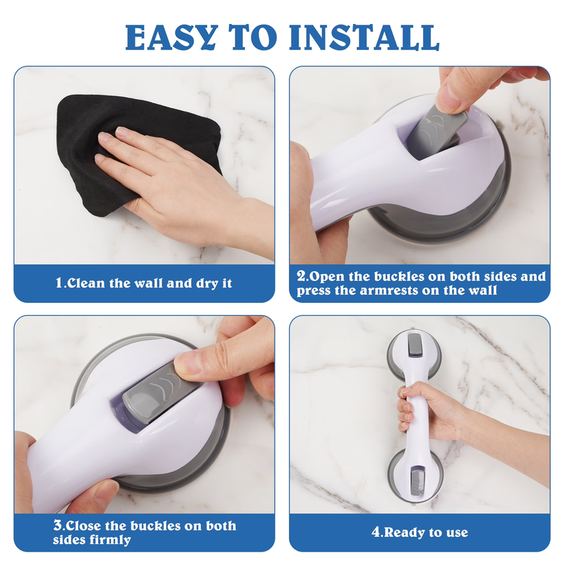 2 Pack Suction Shower Grab Bars 12in Bathroom Safety Handles Elderly5