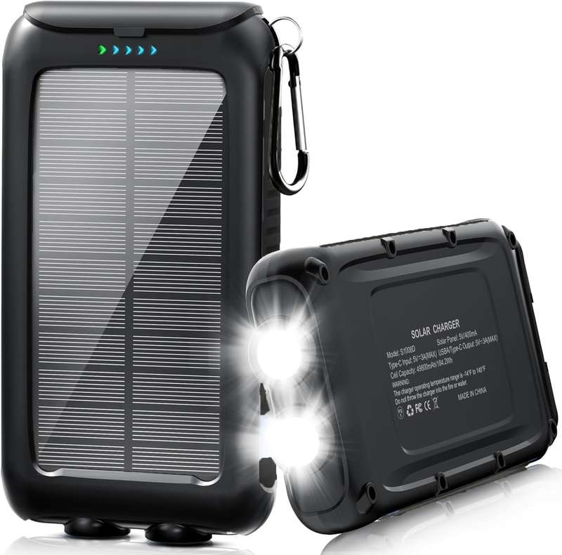 49800mAh Solar Power Bank 15W Fast Charge USB-C Waterproof LED Flashlight8