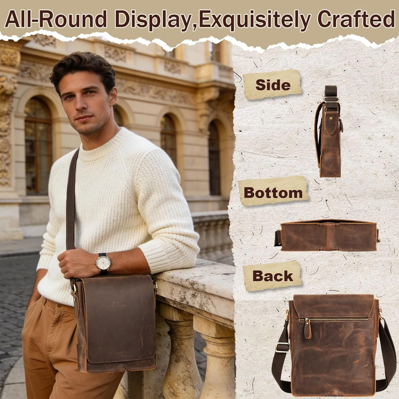 Crossbody Bag for Men Genuine Leather Small Messenger Shoulder Purse Side Vintag6
