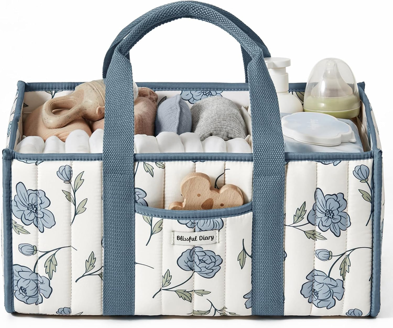 Floral Diaper Caddy Organizer Nursery Storage Basket Peony Blue9