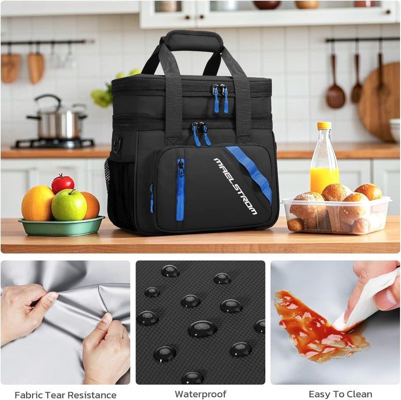 20L Expandable Double Deck Insulated Lunch Bag Black Cooler6