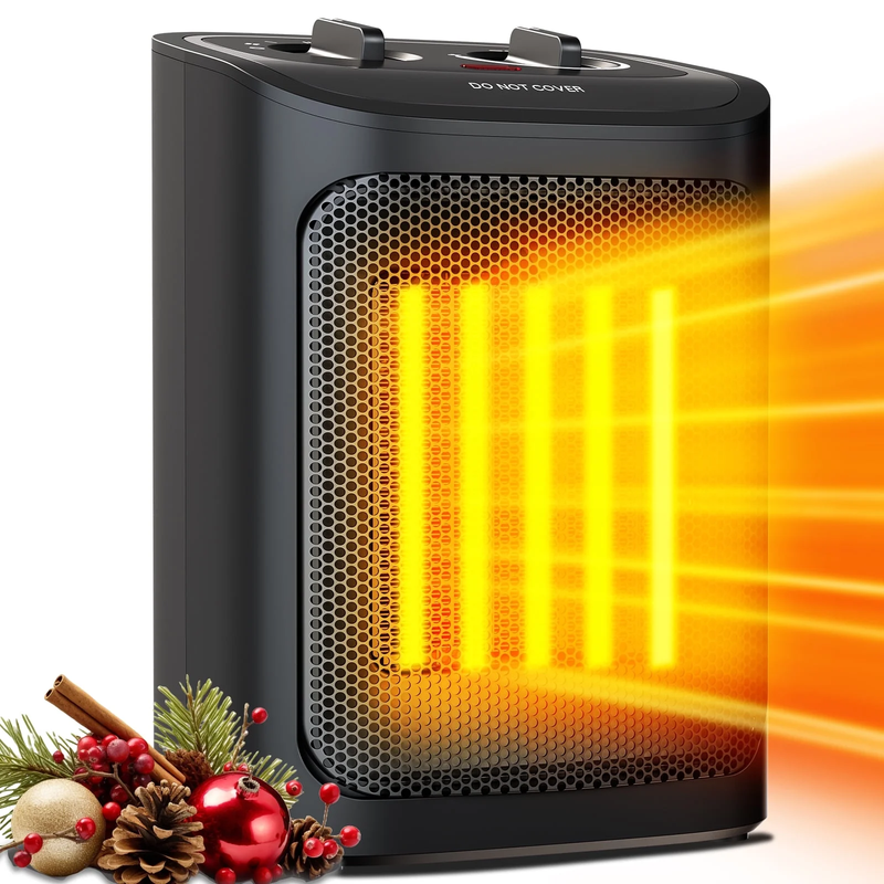 750W/1500W Ceramic Space Heater, 2S Heat, Small, Safe, for Indoor Use, Black10