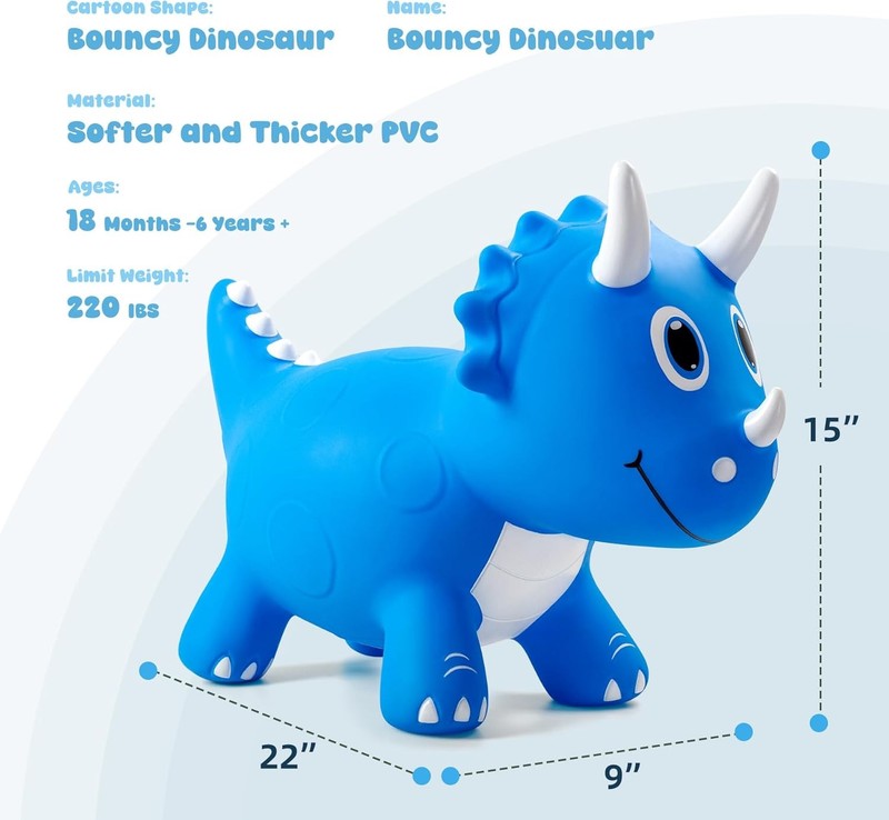 Kids Dinosaur Bouncy Animal Toys, Inflatable Triceratops Bouncer, Ride on Bounce1