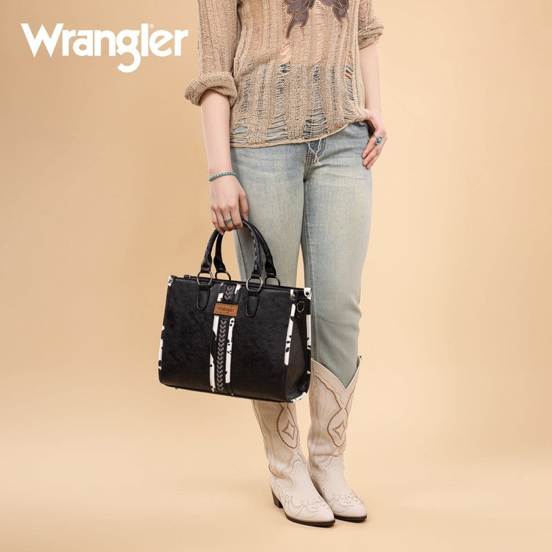 Wrangler Cow Print Tote Bag Women Western Boho Satchel Top Handle Handbag Black5