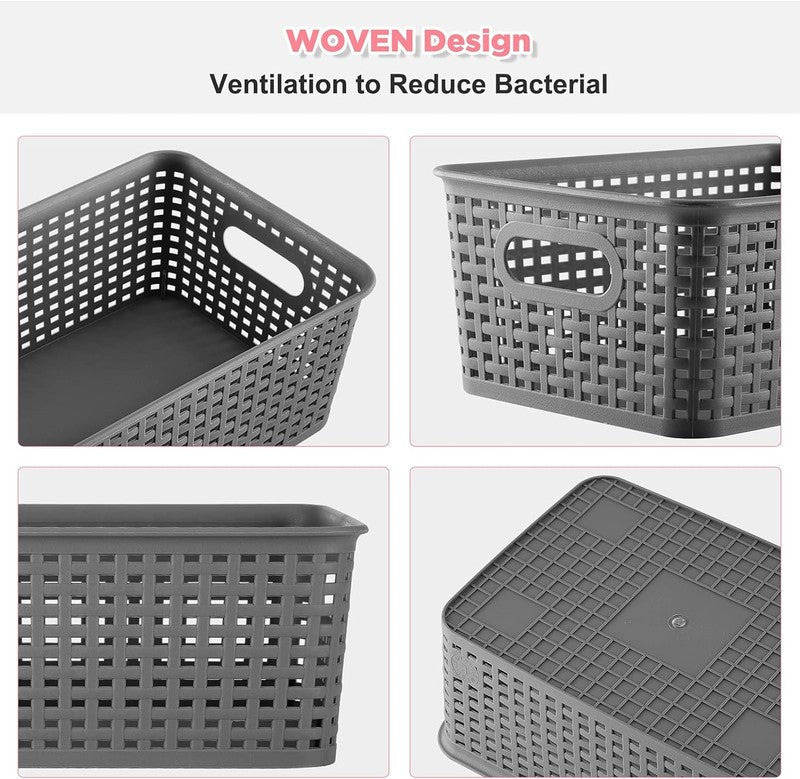 6 Pack Plastic Storage Bins with Lids, Stackable Organizer Baskets Grey1