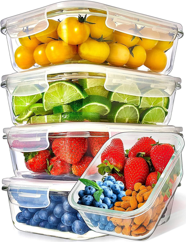 5 Pack 36oz Glass Meal Prep Containers Airtight Leakproof Square10