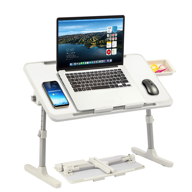 Height & Angle Adjustable Lap Desk Foldable Laptop Stand Bed Tray White7