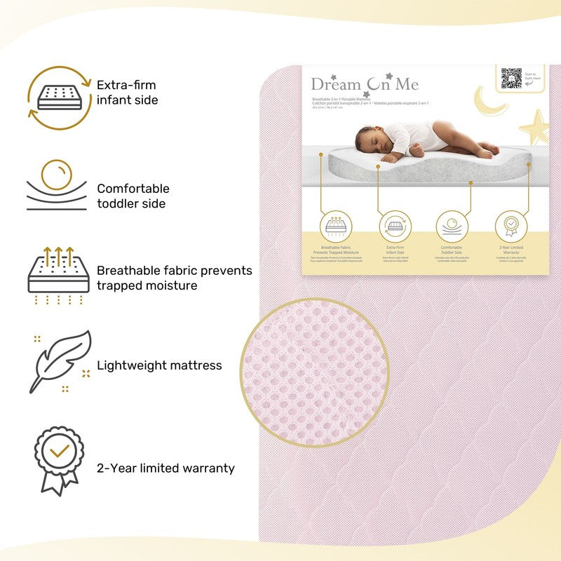 Rest EZ 2 in 1 Mini Crib Mattress, Pink1