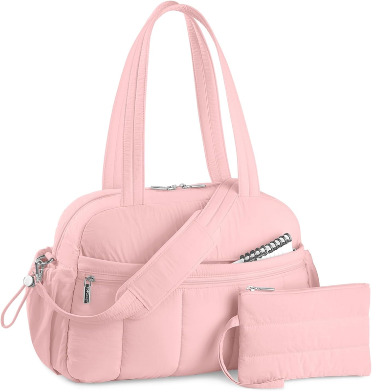 Travel Duffel Bag Women Puffer Gym Weekender Wet Pocket Carry On Baby Pink9