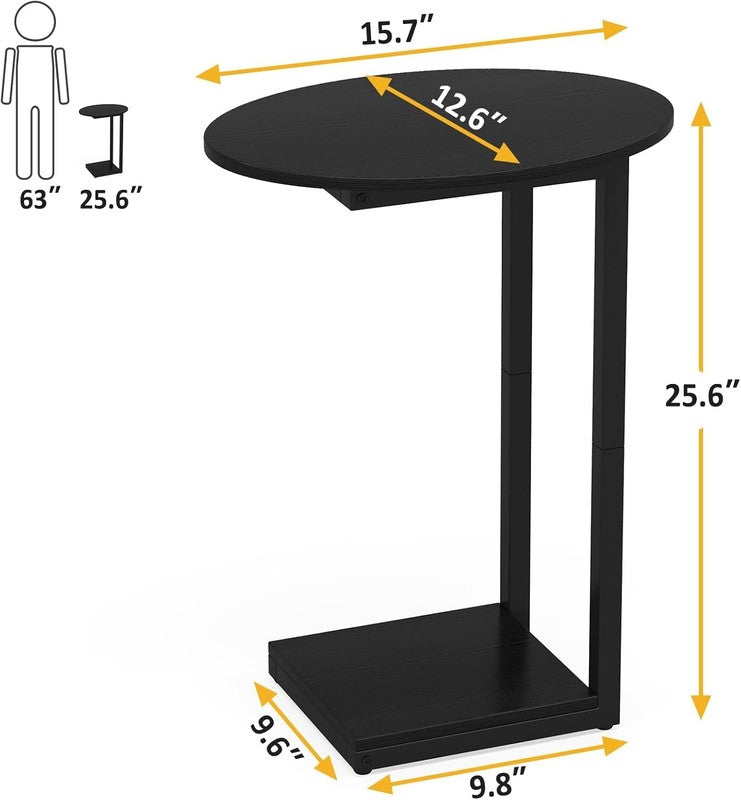 Small C Shaped Side End Table Wood TV Tray Couch Table Black2