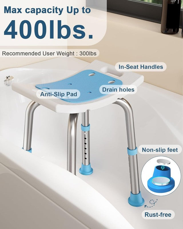 Shower Chair for inside Shower, 400 Lbs Adjustable Shower Stool with Suction Fee1