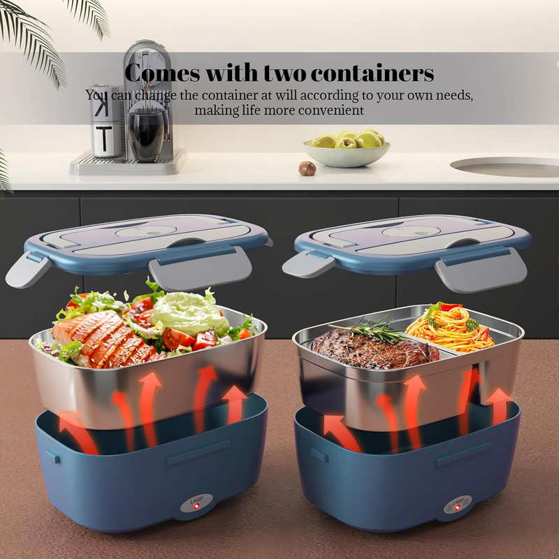 Electric Lunch Box Fast Heating Portable Food Warmer 2x53oz Stainless Steel3
