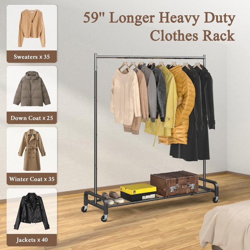 400 Lbs Heavy Duty Rolling Clothes Rack with Wheels, Portable Closet Organizer f4