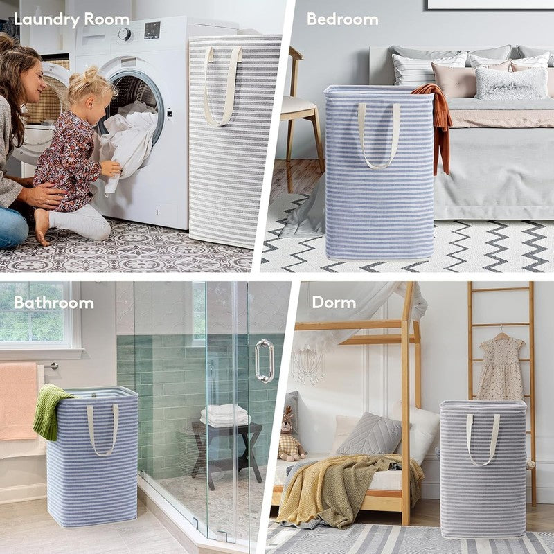 2 Pack 80L Laundry Hampers, Large Collapsible Clothes Baskets, Grey & Blue5