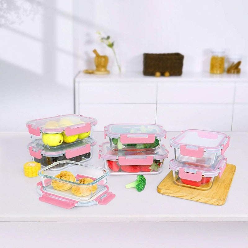 10 Pack Glass Meal Prep Containers Airtight Snap Lock Lids Pink5