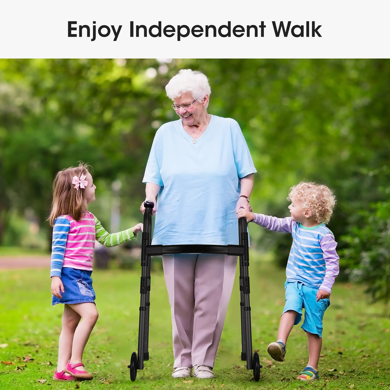 Folding Walker with Wheels, 8 Levels Adjustable Height 30.5"-37.5", 300Lbs Weigh8