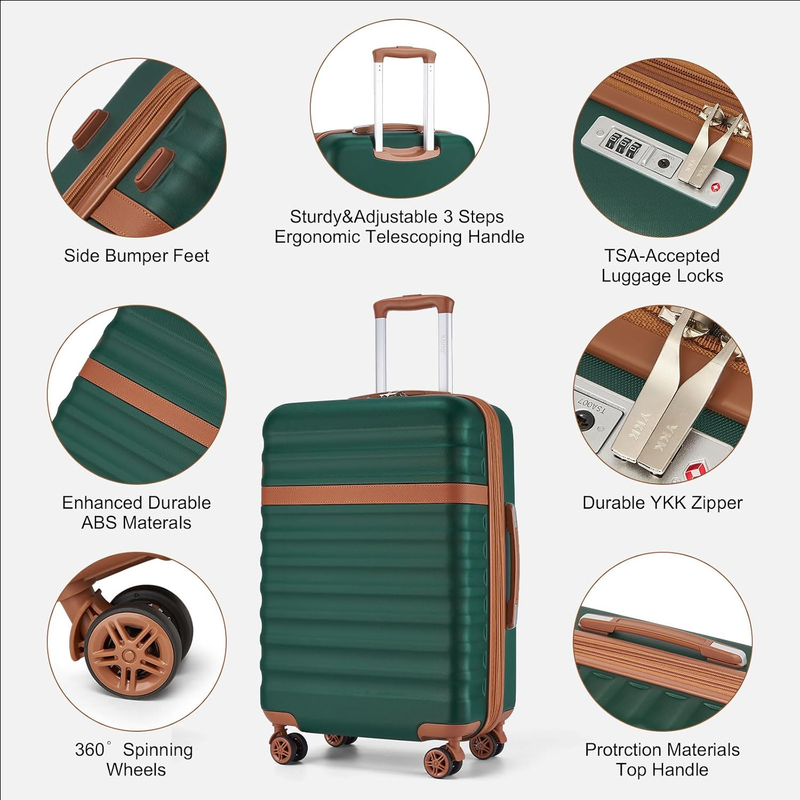 3pc Carry On Luggage Set TSA Lock Spinner Wheels Hardshell Green Brown7