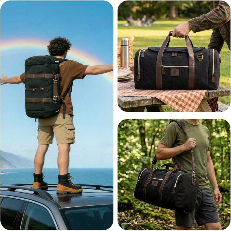 Duffle Bag for Travel, 50L Canvas Duffle Bag Vintage Travel Bag Overnight Bag wi7