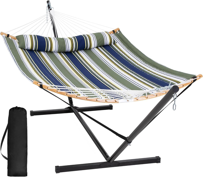 Double Hammock w/ Stand Included Curved Spreader Bar Carry Bag Dark Green10