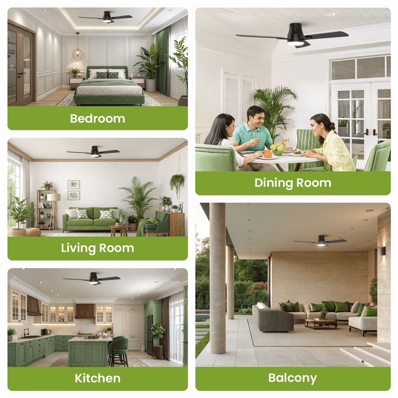 42in Modern Ceiling Fan with Light Remote 6 Speed Flush Mount LED6