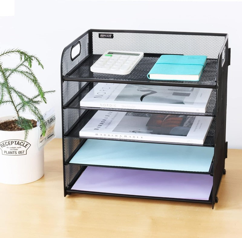 5-Compartment Mesh Paper Organizer with Handle for Office & Home Use7
