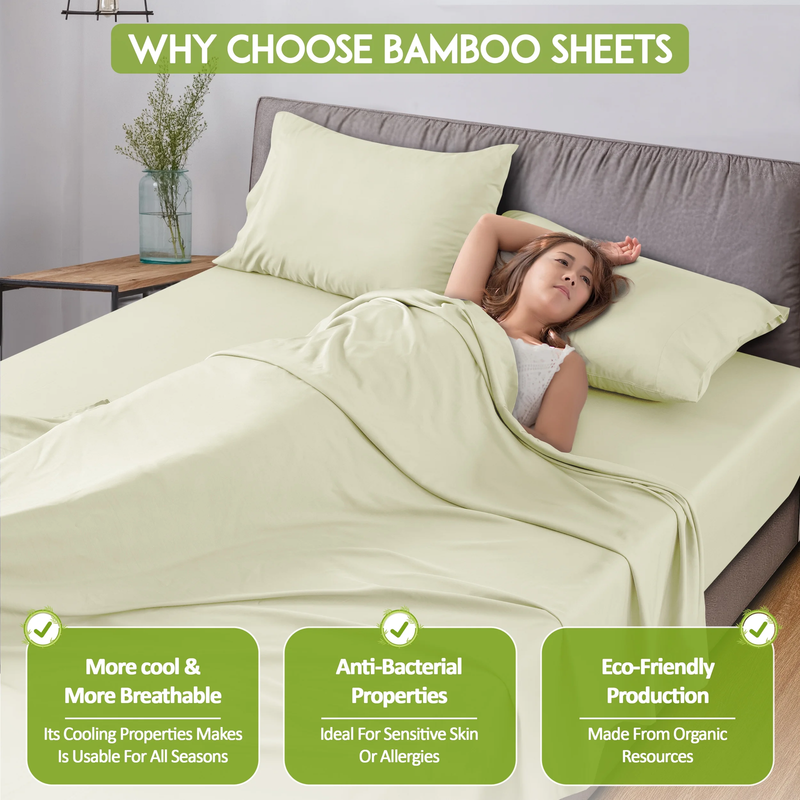 Rayon from Bamboo Blend Sheets Queen Size - 4 Piece Deep Pocket Bed Sheets Set, 3