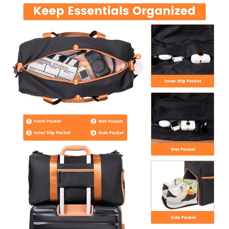 3Pc Hardside Luggage Set TSA Spinner Suitcase Duffle Packing Cubes Black4