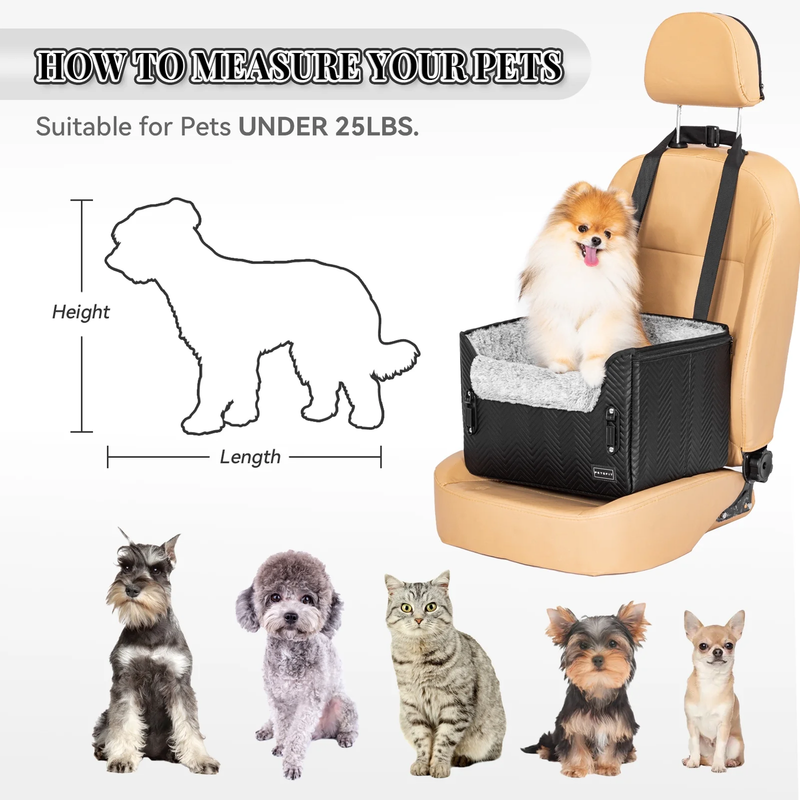 Dog Car Seat, Waterproof PU Leather Dog Carseat with Patent Safe Buckles, Clip O7