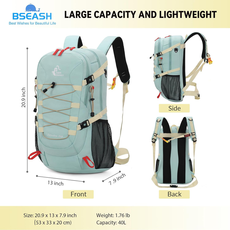40L Hiking Backpack Waterproof Rain Cover Camping Travel Bag Green1