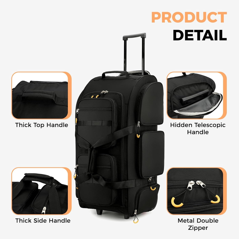 90L Rolling Duffle Bag w/ Wheels Handle 31in Travel Duffel Black5