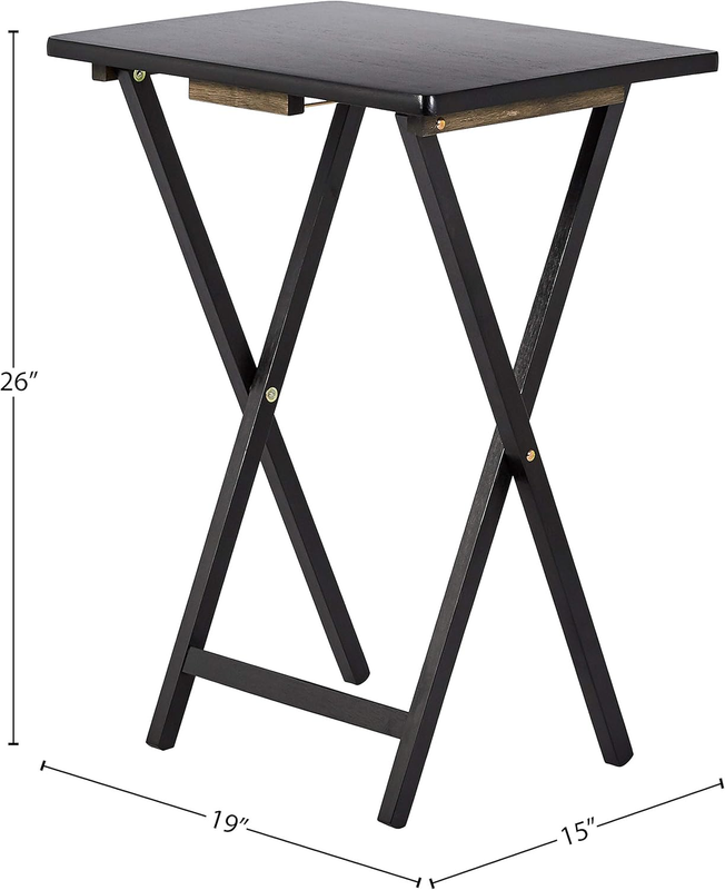 Portable TV Dinner 4 Pack Folding Tray Tables w/ Storage Rack Black 15x19x26"4