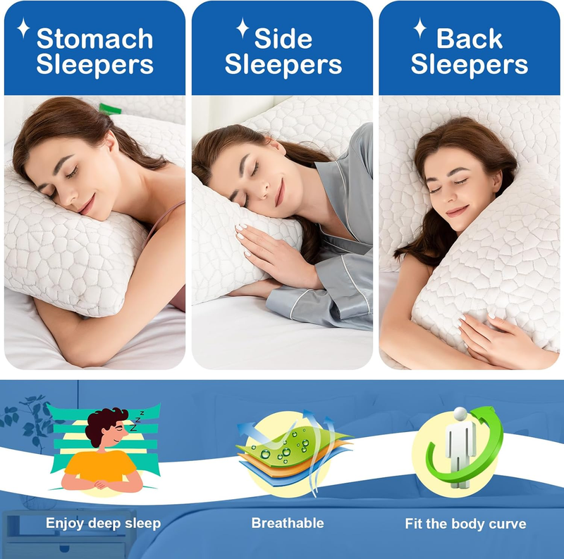 Cooling Pillows Queen Size Set of 2 Adjustable Memory Foam Neck Support6