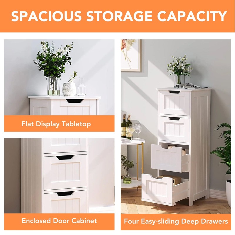 Floor Bathroom Storage Cabinet with 4 Drawers Freestanding Organizer White2