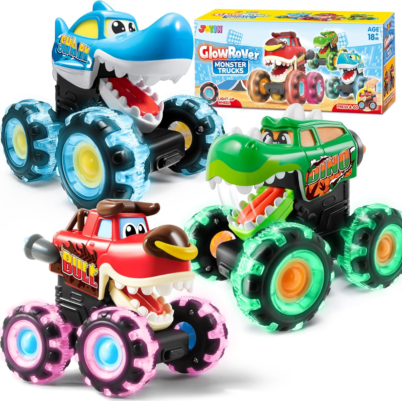 3 Pack Monster Truck Toy - Motion Activated Light up Cars for Toddlers - Monster9