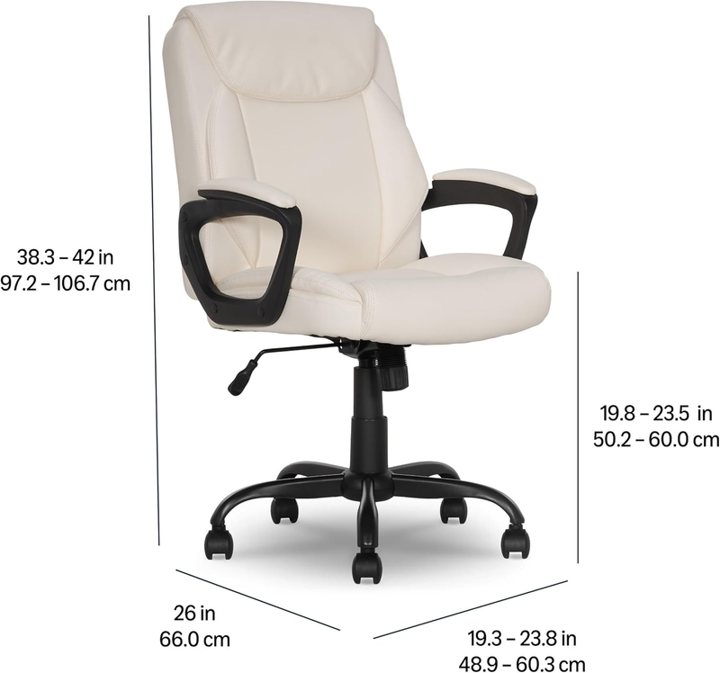 Cream PU Padded Mid-Back Office Chair Adjustable Height Armrests2