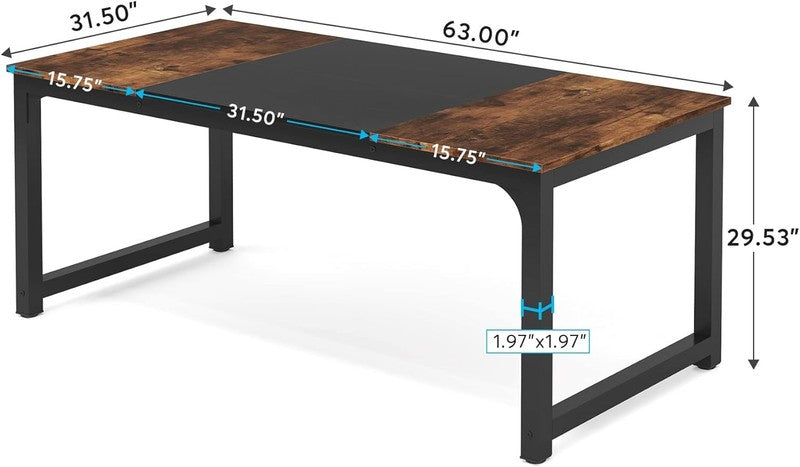63x31.5'' Modern Computer Desk Large Office Writing Desk Vintage Black Metal1