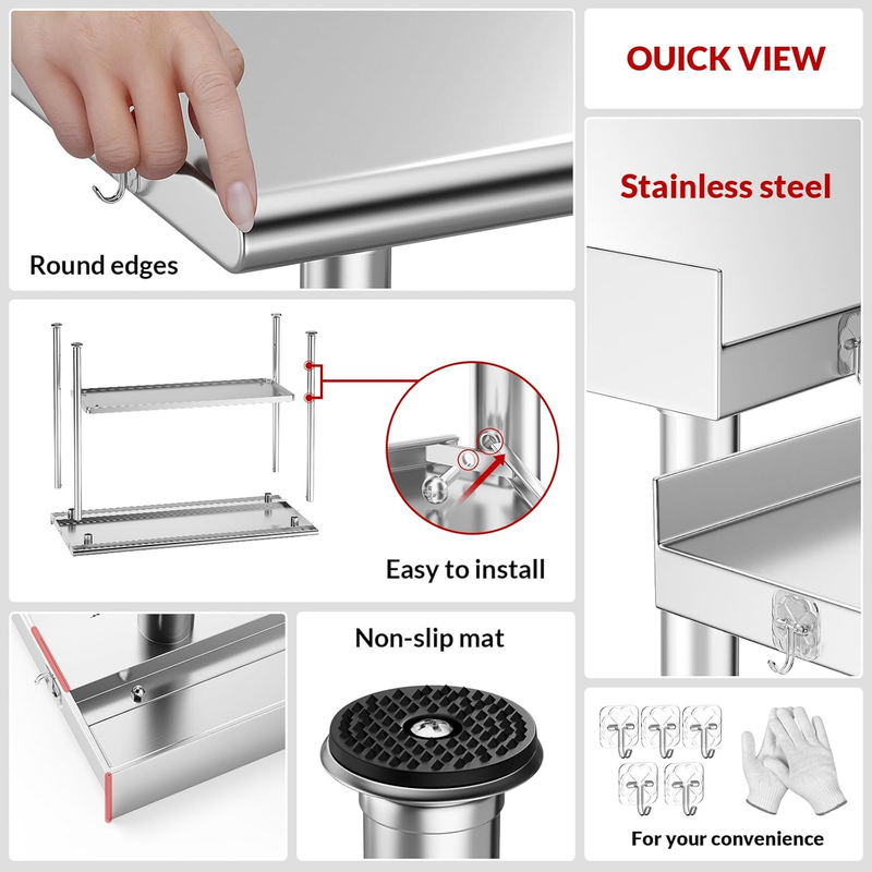 24x48 Stainless Steel Prep Duty Backsplash Adjustable Undershelf Outdoor Kitchen3