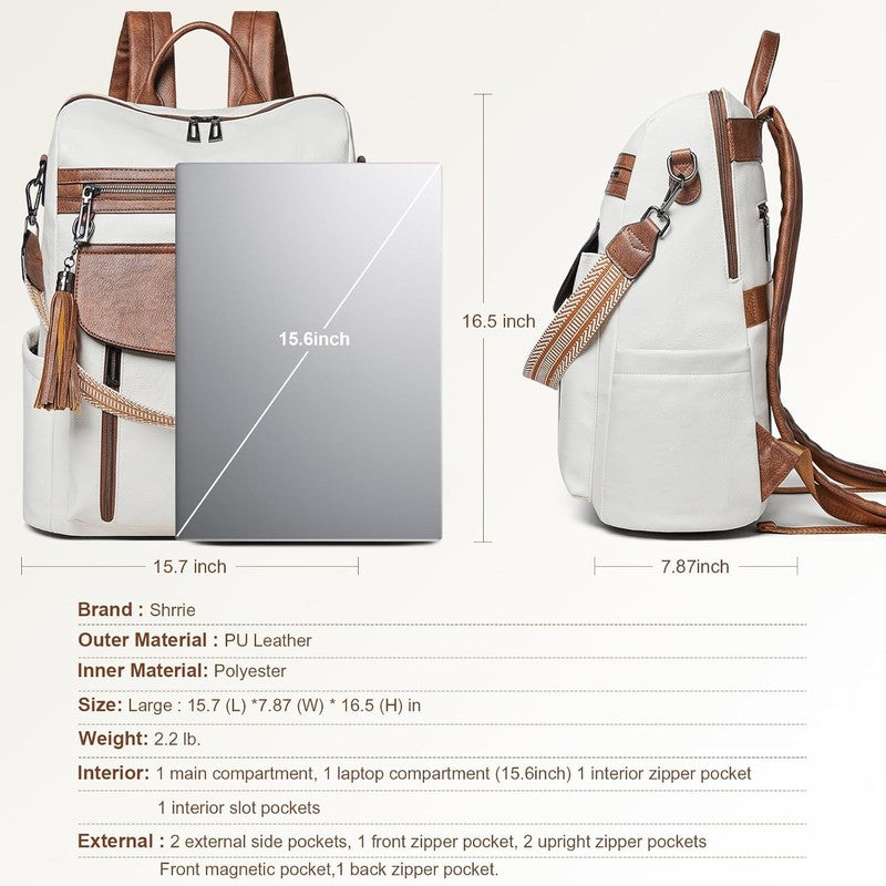 Women Laptop Backpack 15.6" Leather Travel Work Water Resistant Beige Brown2