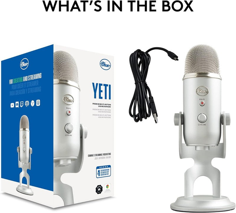 Blue Yeti USB Microphone for Gaming Streaming Podcast YouTube Discord PC Silver10