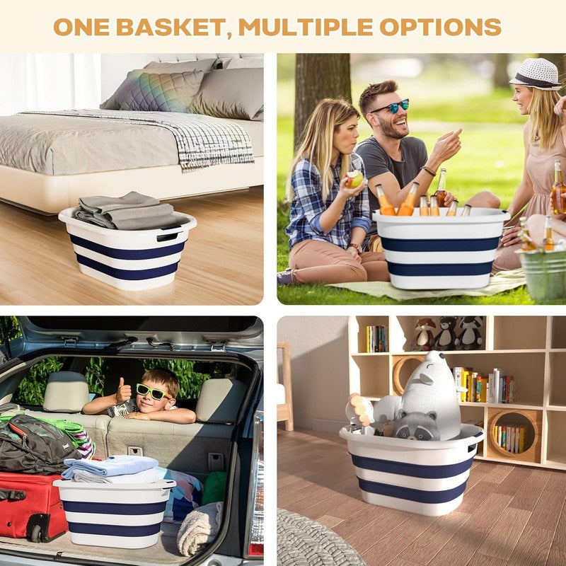 43L Collapsible Laundry Baskets 2-Pack Blue Foldable Hamper Storage4