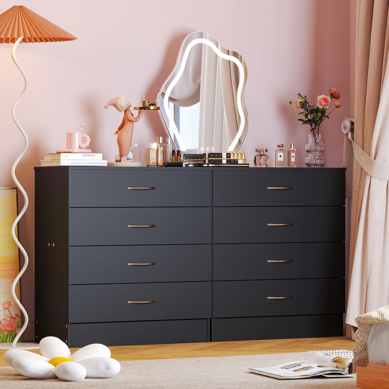 Black Chest of Drawers Dresser Wood Organizer Cabinet, 4 Drawer Nightstand Side4